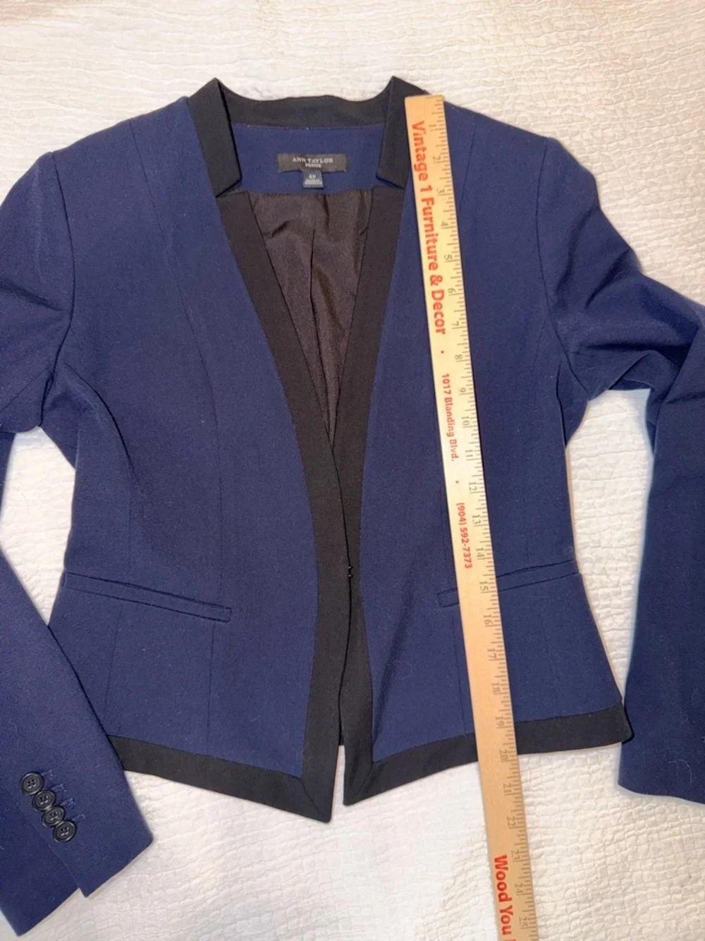 Ann Taylor Navy Blazer with Black Contrast Trim